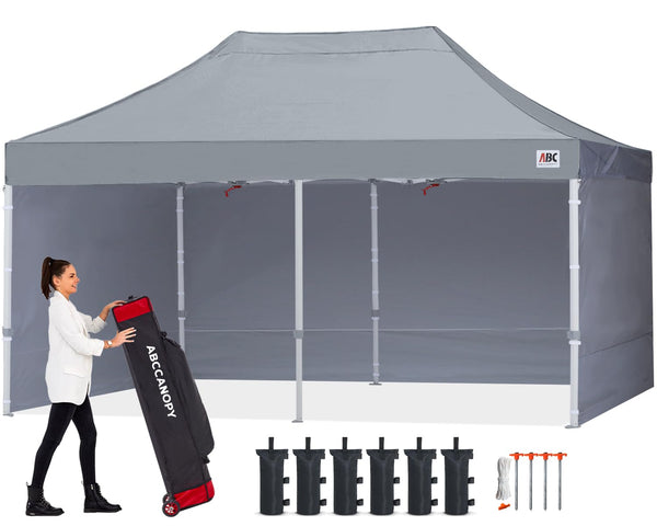 ABCCANOPY 3x6M Pop Up Gazebo Canopy Commercial Tents Market stall with 4 Removable Sidewalls and Roller Bag Bonus 4 Weight Bags (Grey)