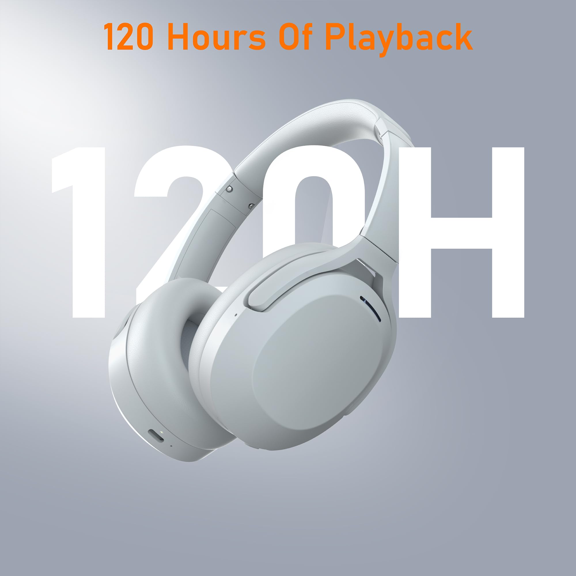 Rebocico Active Noise Cancelling Headphones, Wireless Bluetooth Over-Ear Headphone with Microphone,120H Playtime, Foldable Overhead Headphones with Deep Bass, Fast Charging for Home Travel Office