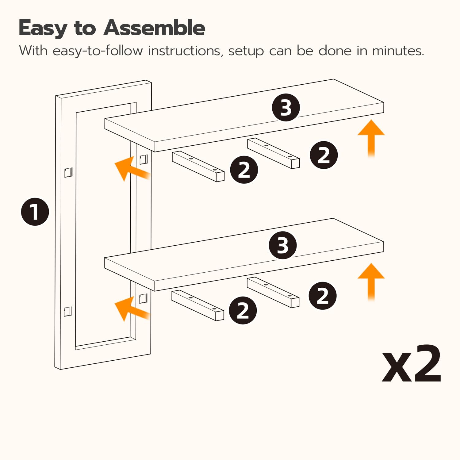 HOOBRO Floating Shelves, Wall Shelves Set of 2, Wall Mounted Storage Shelves 2-Tier, Wall Display Racks, Hanging Bathroom Shelves, for Kitchen, Living