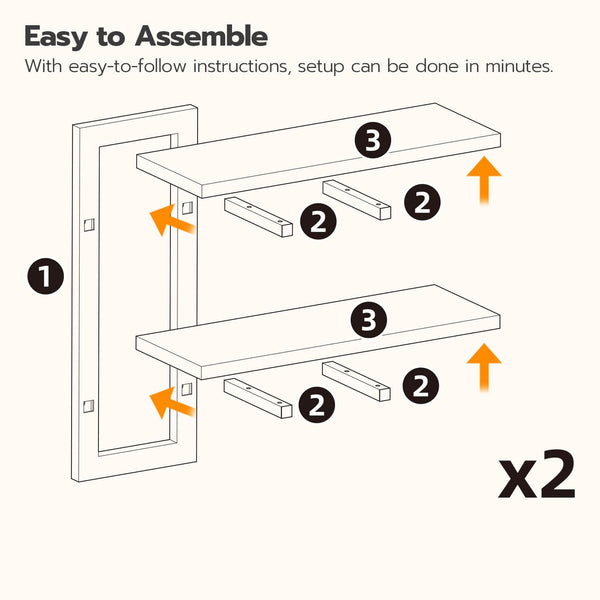 HOOBRO Floating Shelves, Wall Shelves Set of 2, Wall Mounted Storage Shelves 2-Tier, Wall Display Racks, Hanging Bathroom Shelves, for Kitchen, Living