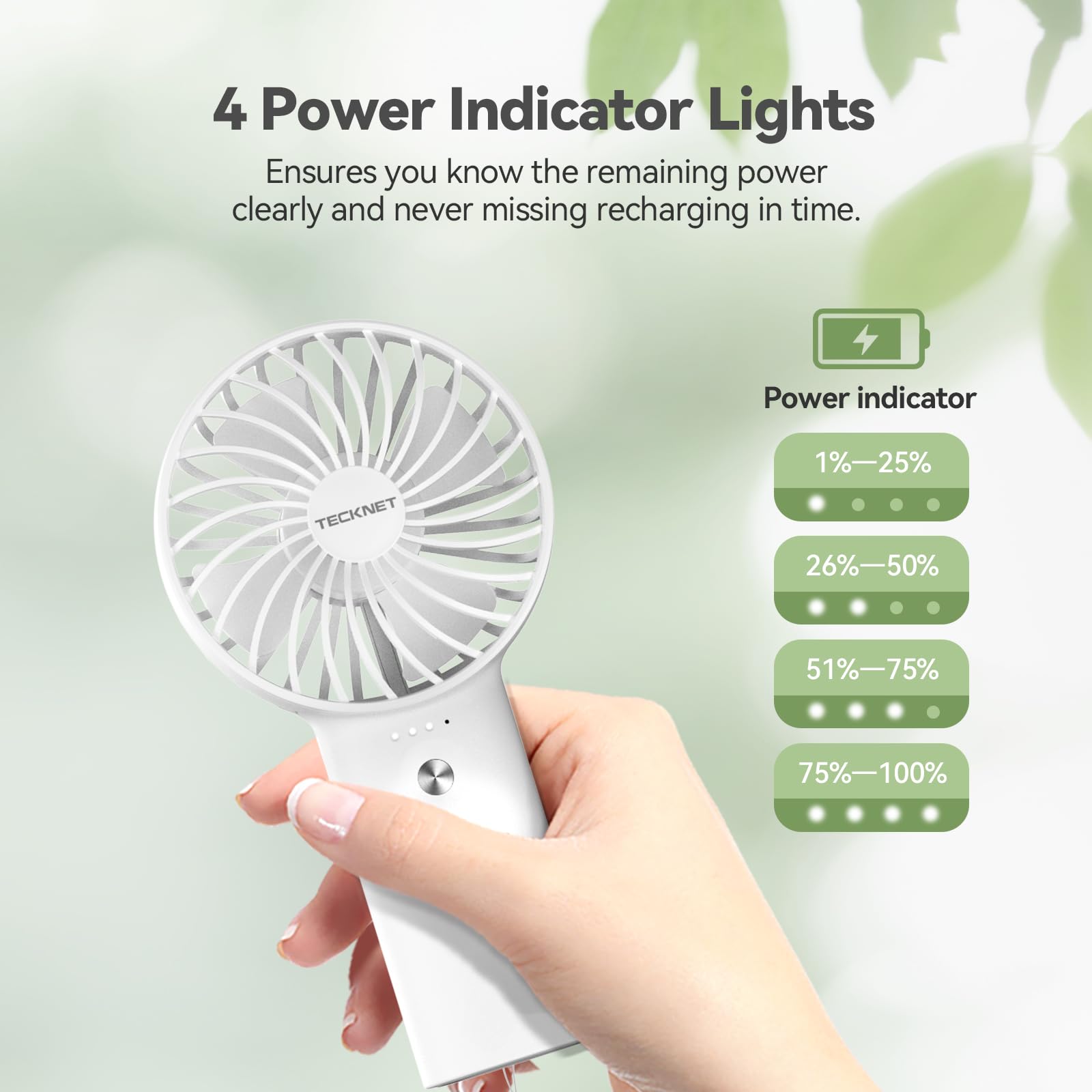 TECKNET Handheld Fan, Portable USB Hand Held Fans Rechargeable Mini with 7000mAh Power Bank, Mini Personal Electric Fan 3 Adjustable Speed Desk Fan for Home/Office/Travel (White)