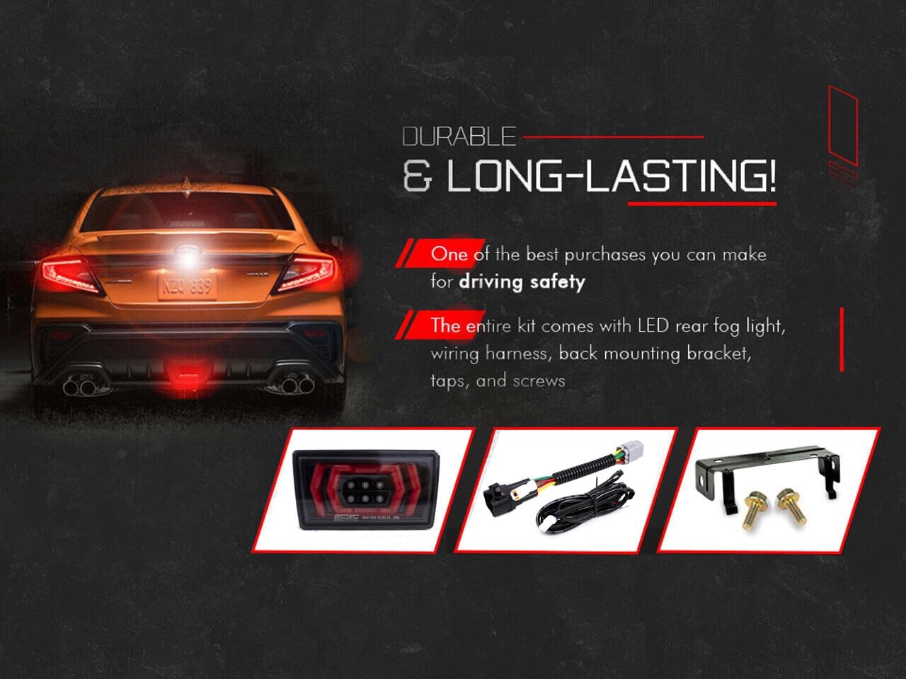 GAZOZ PERFORMANCE F1 Style 4th Brake/Fog Light Kit Rear Bumper - Plug and Play Brake Light Compatible with 2022-2024 Subaru WRX VB - Clear Lens Red Bar - Functions as Tail Lamp & Brake Lamp