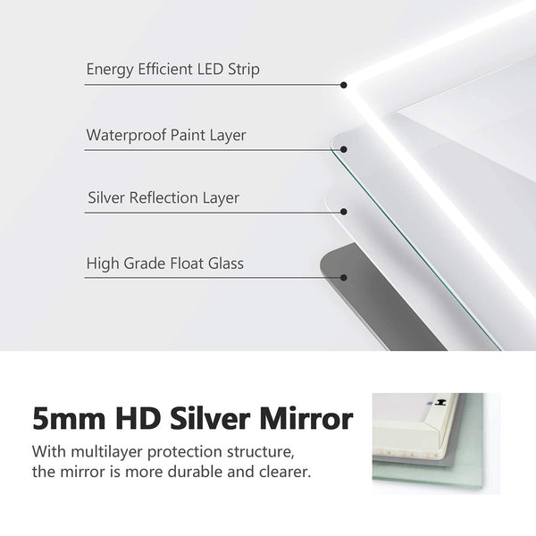 EMKE 450 X 600 mm Backlit Illuminated Bathroom Mirror, Wall Mounted Multifunction Bathroom Vanity Mirror with LED Lights and Demister Pad,