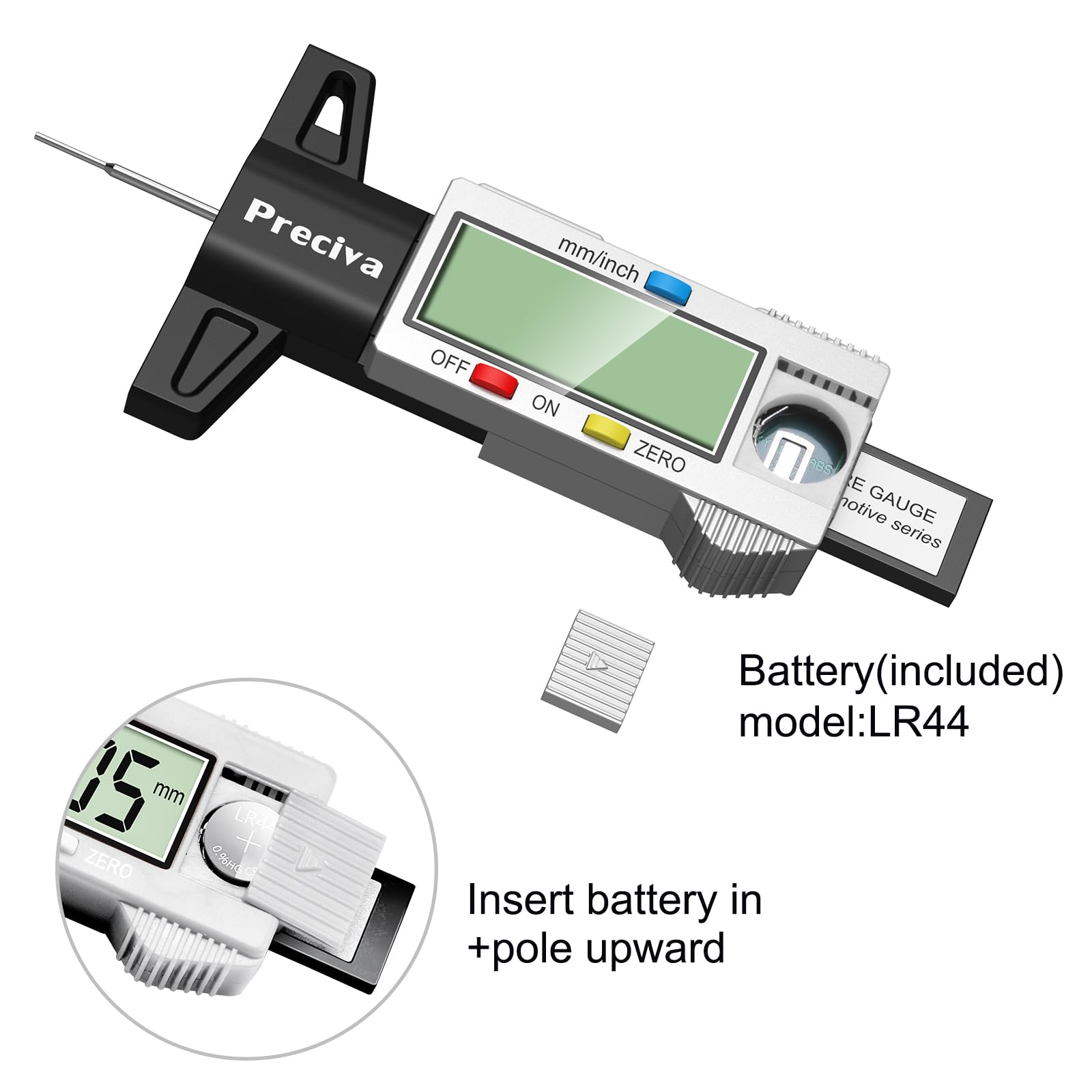 Tyre Tread Depth Gauge, Preciva Silver 0-25.4mm/Inch Digital Tire Checker UK, Tyres Depths Measuring Tool with Large LCD Screen for Cars, Trucks, Vans