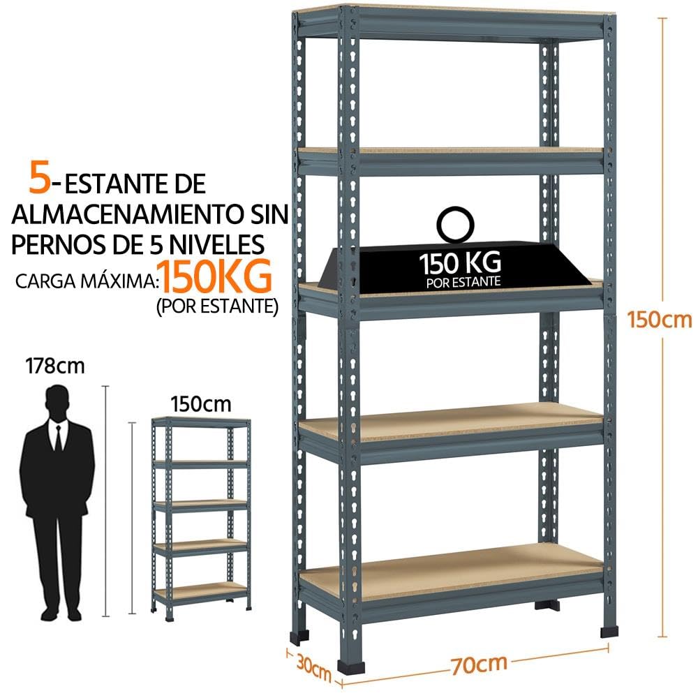 Yaheetech 5 Tier Garage Shelving Units, Heavy Duty Racking shelves, 150KG Per Shelf/750KG Capacity, 70cmx30cmx150cm（LxWxH,Dark Gray