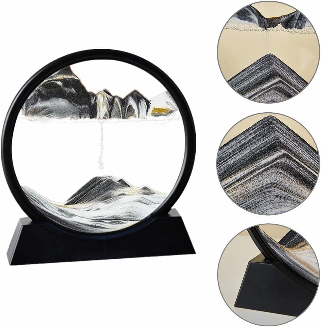 Arthink Moving Sand Art Picture,Liquid Motion 3D Sea Sandscape in Motion Display, Flowing Sand Frame Desktop Art Bookshelves Home Office Decoration(12 inch, Green)