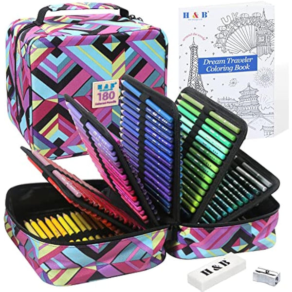 H & B Colouring Pencils 180Pcs Oil Based Coloured Pencils Drawing Set Professional Colouring Pencils Set with Colouring Book Art Sets for Adults Artists