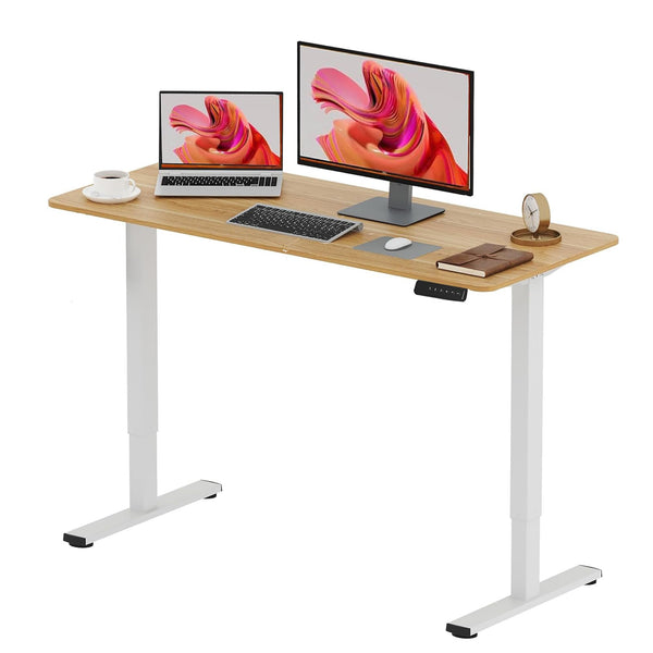 SANODESK QS1+140 * 60 Electric Standing Desk Height Adjustable Standing Desk With Memory Smart Panel Sit Stand Table With Hooks and Cupholder for Home Office （Black Frame+ Black Desktop）