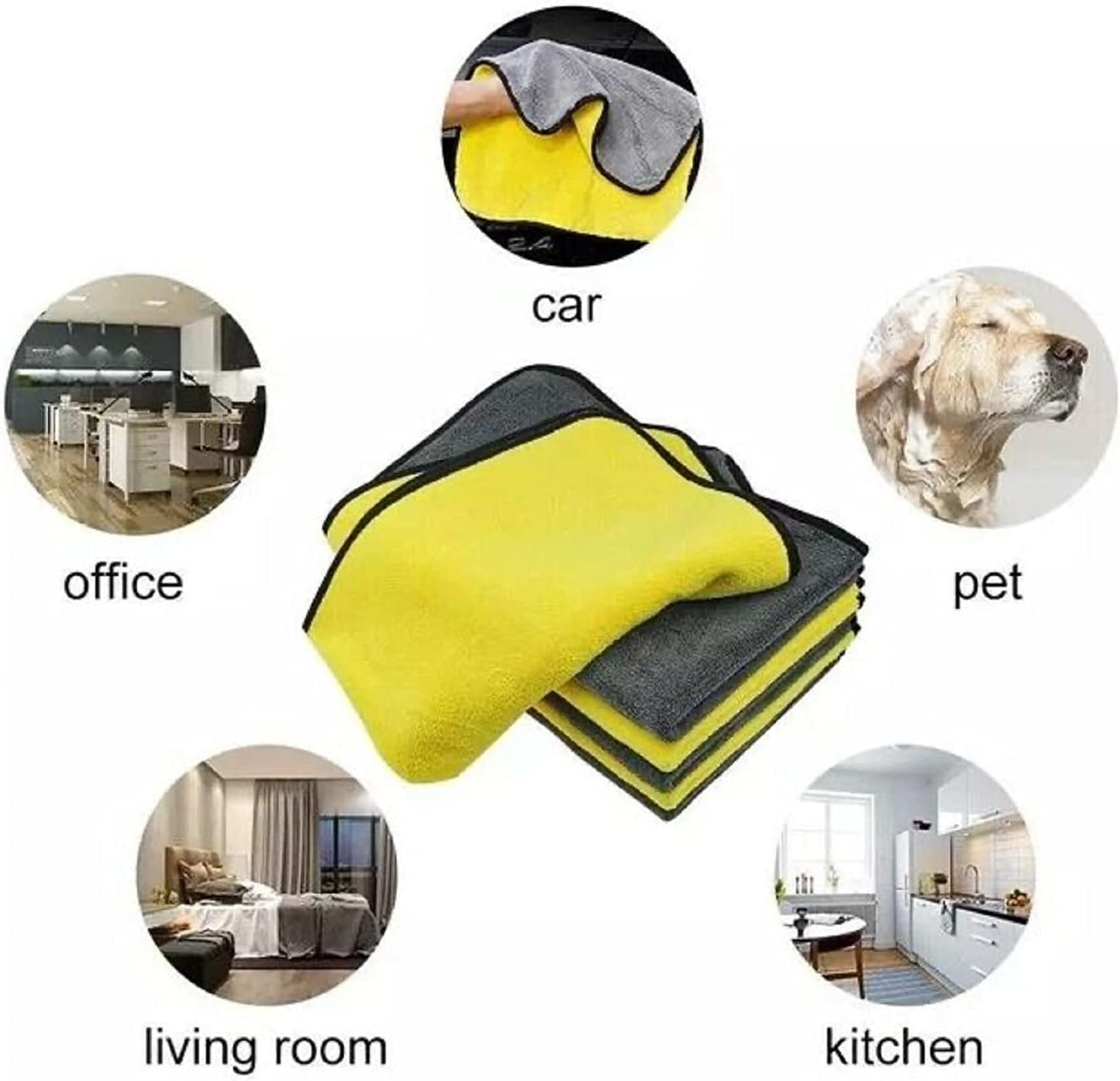 VAIYNWOM Set of 6 Car Cleaning Microfibre Cloths, Absorbent Microfibre Towel Polishing Cloth Gentle on Paint, Lint-Free for Household and Cleaning Car Motorcycle, 30x40cm (Yellow & Gray)