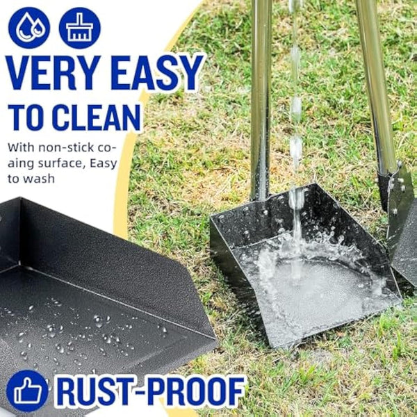 3 Pack Metal Pet Poop Scoop,Tray and Rake,Adjustable Long Handle with Bin for Pet Waste Removal,No Bending Poop Scooper Perfect for Large Medium Small Dogs