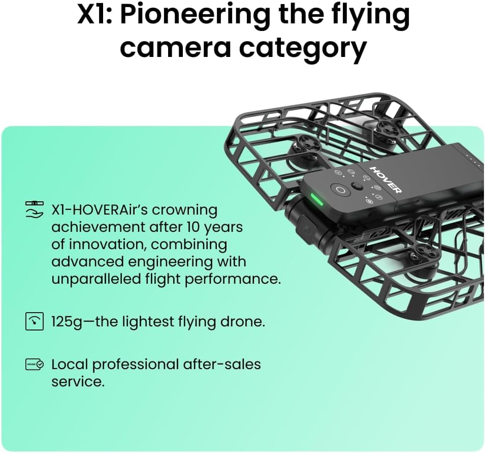 HOVERAir X1 Drone with Camera, Self-Flying Camera Drone with Follow Me Mode, Foldable Mini Drone with HDR Video Capture, Palm Takeoff, Intelligent Flight Paths, Hands-Free Control Black (Combo Plus)
