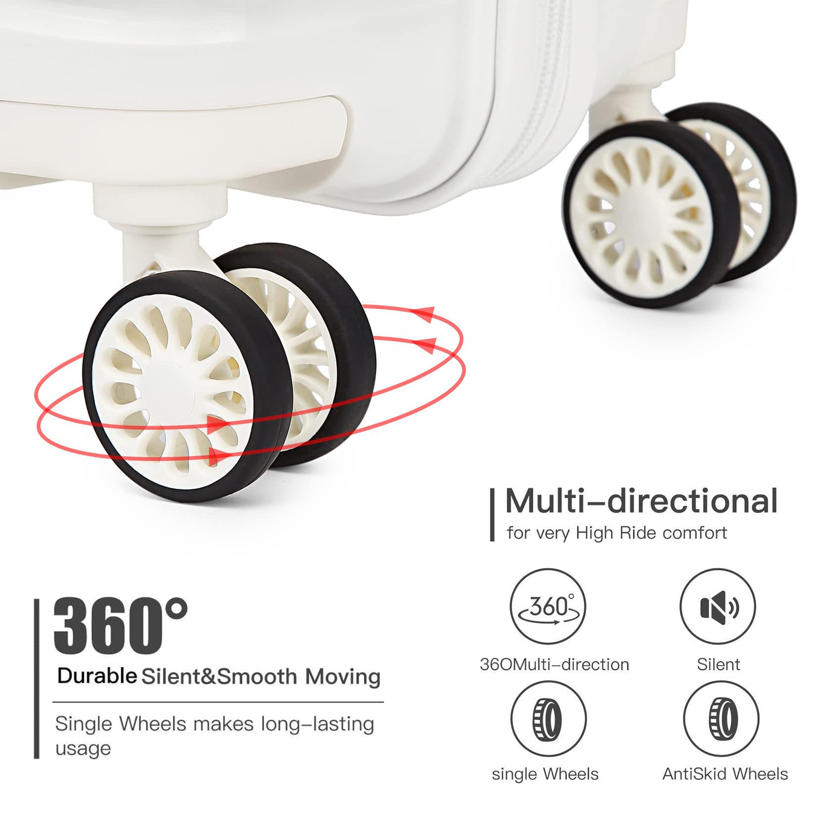 Kono Luggage Sets of 2 Piece Lightweight Polypropylene Hard Shell Suitcase with TSA Lock Spinner Wheels Travel Carry On Hand Cabin Luggage with Beauty Case (Set of 2, Black)