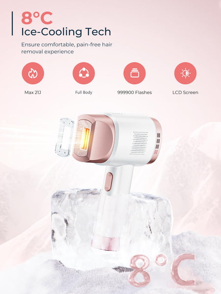 IPL Laser Hair Removal Device for Women Men, Painless Ice-Cooling Hair Remover Machine, 3 Functions, 9 Levels, at-Home Salon & Long Lasting Results for Face Bikini Line Armpits Leg Body, Rose