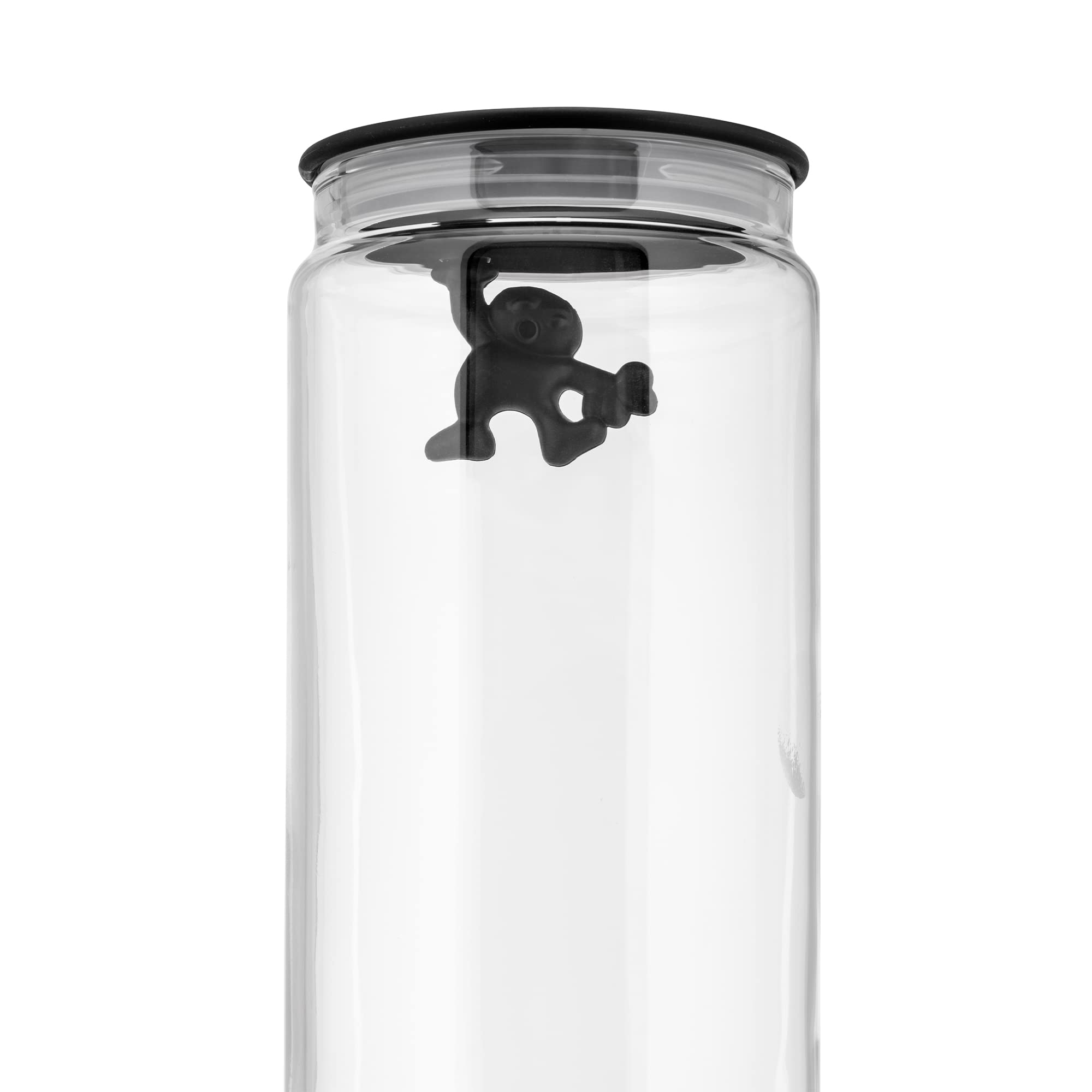 Alessi Glass Gianni Jar A Little Man Holding On Tight Extra Large Kitchen Box with Hermetic Lid in Thermoplastic Resin, Black, 2000 ml