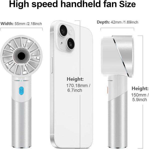 COZOME Handheld Fan,Ultra-Portable 7000 RPM Turbo Mini Fan with 16H Battery,4-Speed USB Rechargeable Metal Design | Pocket Fan for Travel/Outdoor/Home/Office,Gift for Men & Women (Alloy Construction)