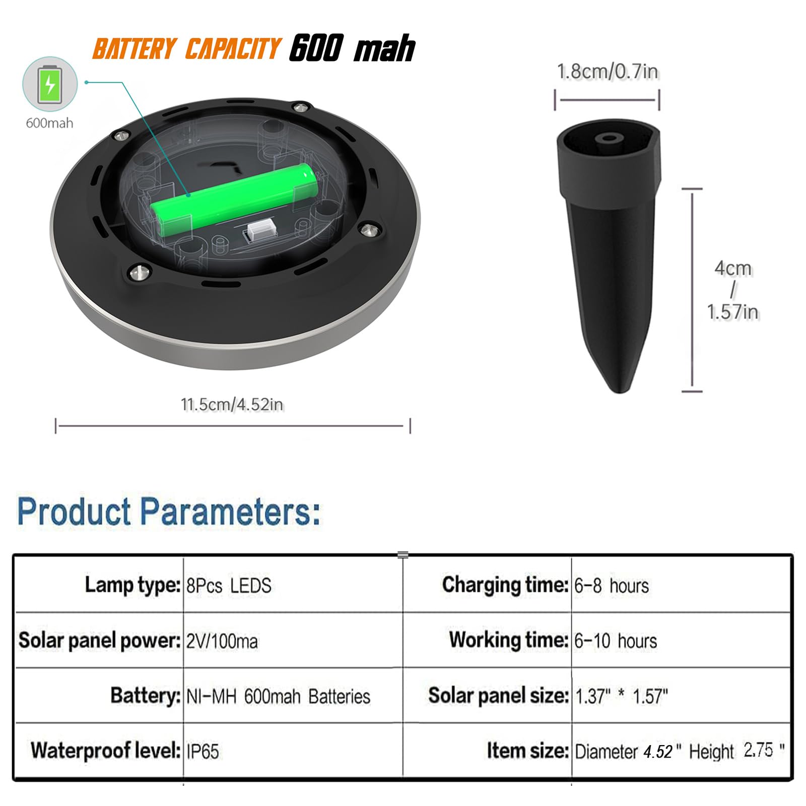 Solar Lights Outdoor Garden,600mAh Solar Ground Lights, 8 LED Solar Disk Lights for Garden Lawn Pathway Yard Landscape Walkway（8 Pack Bright White） ﻿