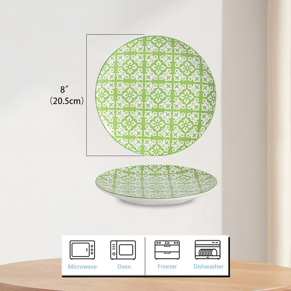 AHX Plate Set 8 Inch - Salad Plates | Dessert Appetizer Plates Colorful - Porcelain Lunch Plates - Set of 6 - Dishwasher and Microwave Safe