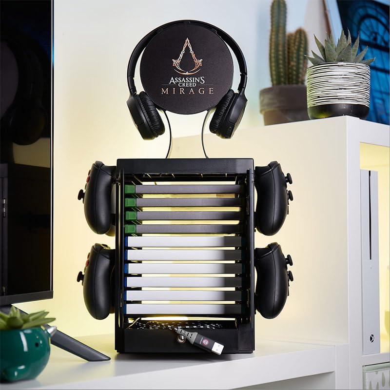 Numskull Official PS5-Inspired Gaming Accessory Locker & Storage Stand – Holds 10 Games/DVDs, 4 Controllers, Headset, and Accessories – Durable & Compact Organizer – Official PS5-Inspired Merchandise