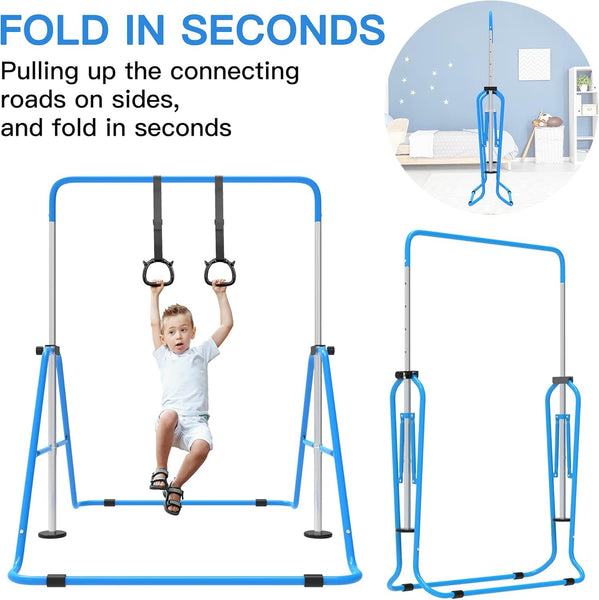EVERYMILE Gymnastics Bars, Junior Training Kip Bar Gymnastics Equipment for Home,Adjustable Height Folding Horizontal Bar with Gymnastic Rings for Kid
