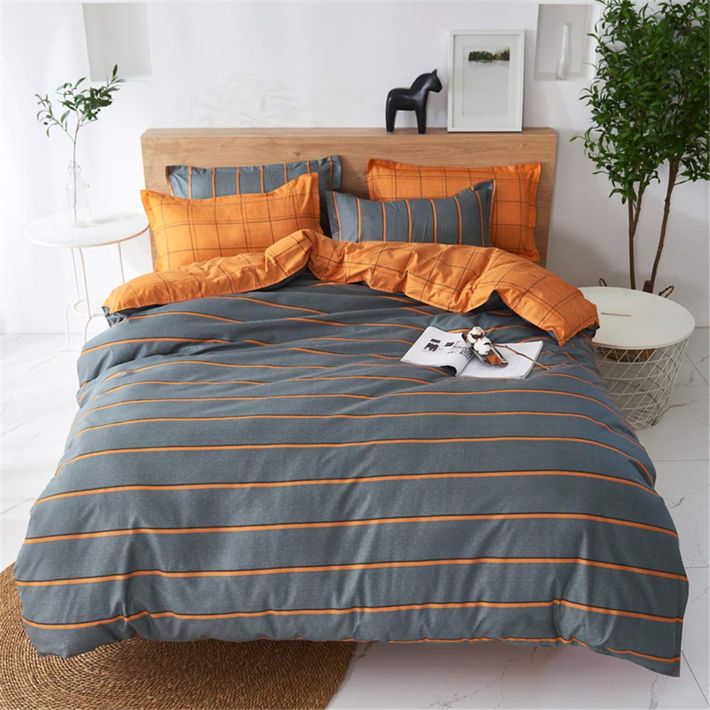 FANSU King Duvet Set Double Sided Bedding Set 4 Pcs With Pillow Cases,Orange&Grey Bedding sets with Zipper Closure,Ultra Soft Anti Allergic Easy Care