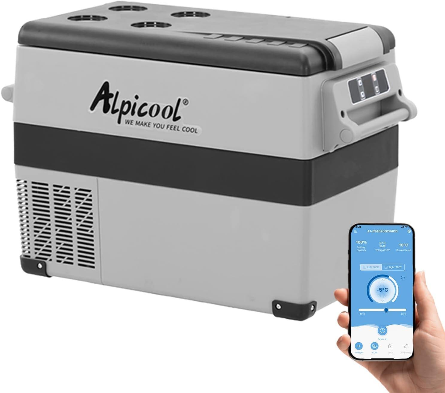 Alpicool CF45 45L Compressor Car Refrigerator, Portable Camping Fridge DC 12v Freezer for TruckCampervanRVBoat, -20℃ to 20℃
