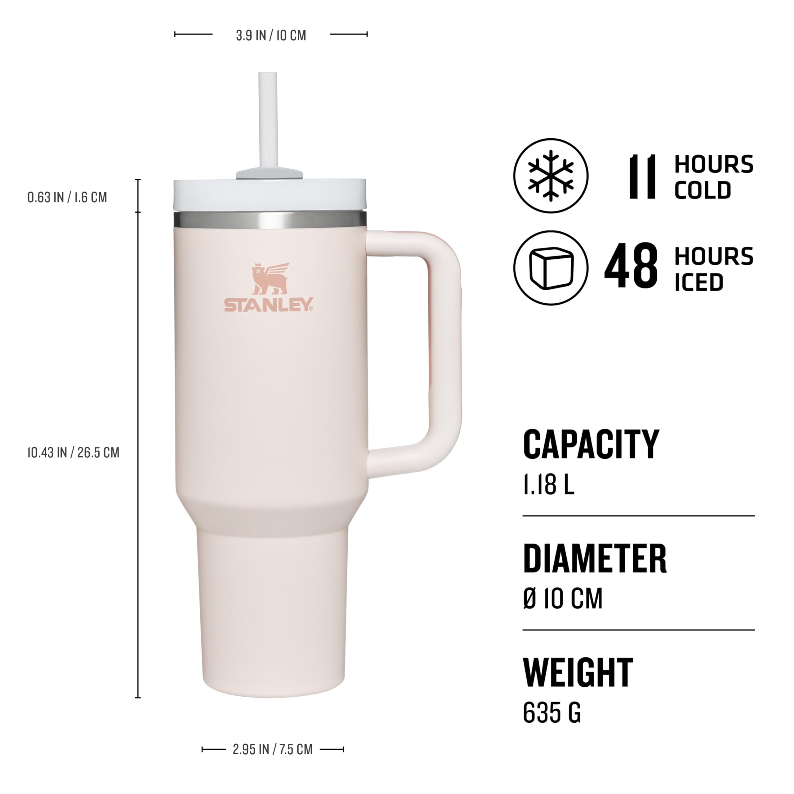 STANLEY Quencher H2.0 Flowstate Tumbler 1.2L - Cold for 11 Hours - Iced for 48 Hours - Metal Water Bottle with Straw, Handle and Lid - Dishwasher Safe - Travel Mug for Cold Drinks