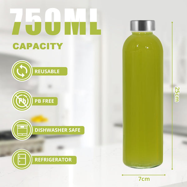 LIMILI Glass Bottles With Stainless Steel Lids, 300/350/750/1000ML Water Bottles, Leak Proof Reusable Drinking Bottles for Hot Cold Drinks, Work, Gym, Home