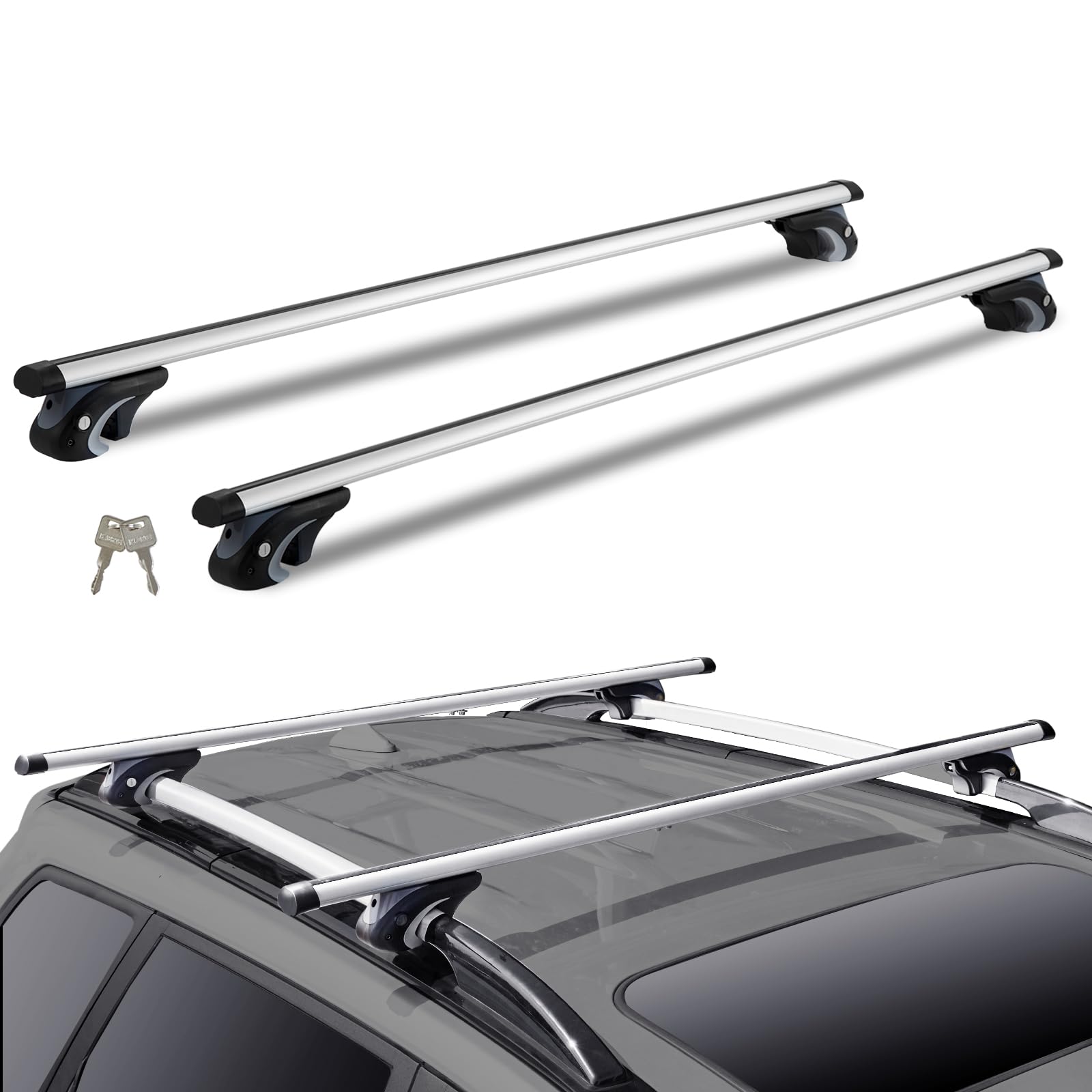 VEVOR Universal Roof Rack Cross Bars, Aluminum Roof Rack Crossbars, Fit Raised Side Rail with Gap, 90KG Load Capacity, Adjustable Crossbars with Locks, for SUVs, Sedans, and Vans