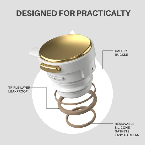 IDEUS Vacuum Insulated Coffee Carafe, 68 oz (2 Liters) Stainless Steel Milk Jug Thermal Tea Pot Hot & Cold Water Beverage Dispenser (White)