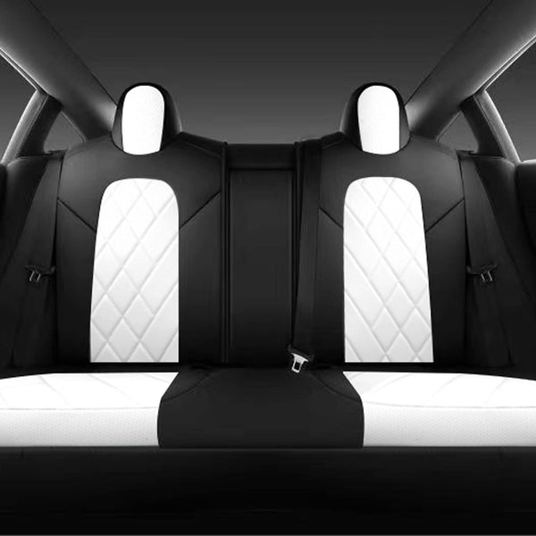 Tapha Faux Leather Seat Cover Set for Tesla Model 3 2017-2022, Breathable and Water-Resistant, Include Seat Covers for Front and Rear Seats (White/Grey)