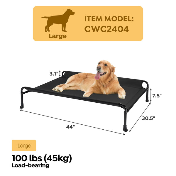 Veehoo Raised Dog Bed, Cooling Elevated Dog Bed for Large Dogs, Black, 119 x 81 x 19 cm (L x W x H), Rectangular, Guardrail, Sloped Headrest, Sturdy Frame Construction, Teslin Mesh