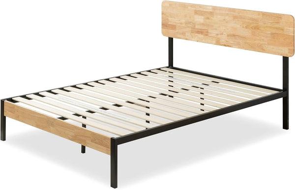 Zinus Olivia Single Bed frame - Bed 90x190 cm - 36 cm Height - Metal and Wood Platform Bed frame - Natural Brown and Black