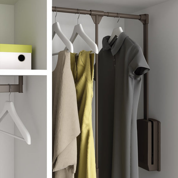 Emuca - Hang pull down wardrobe rail lift, adjustable width 830-1150mm (32,6-45,2 inch), moka painted finish