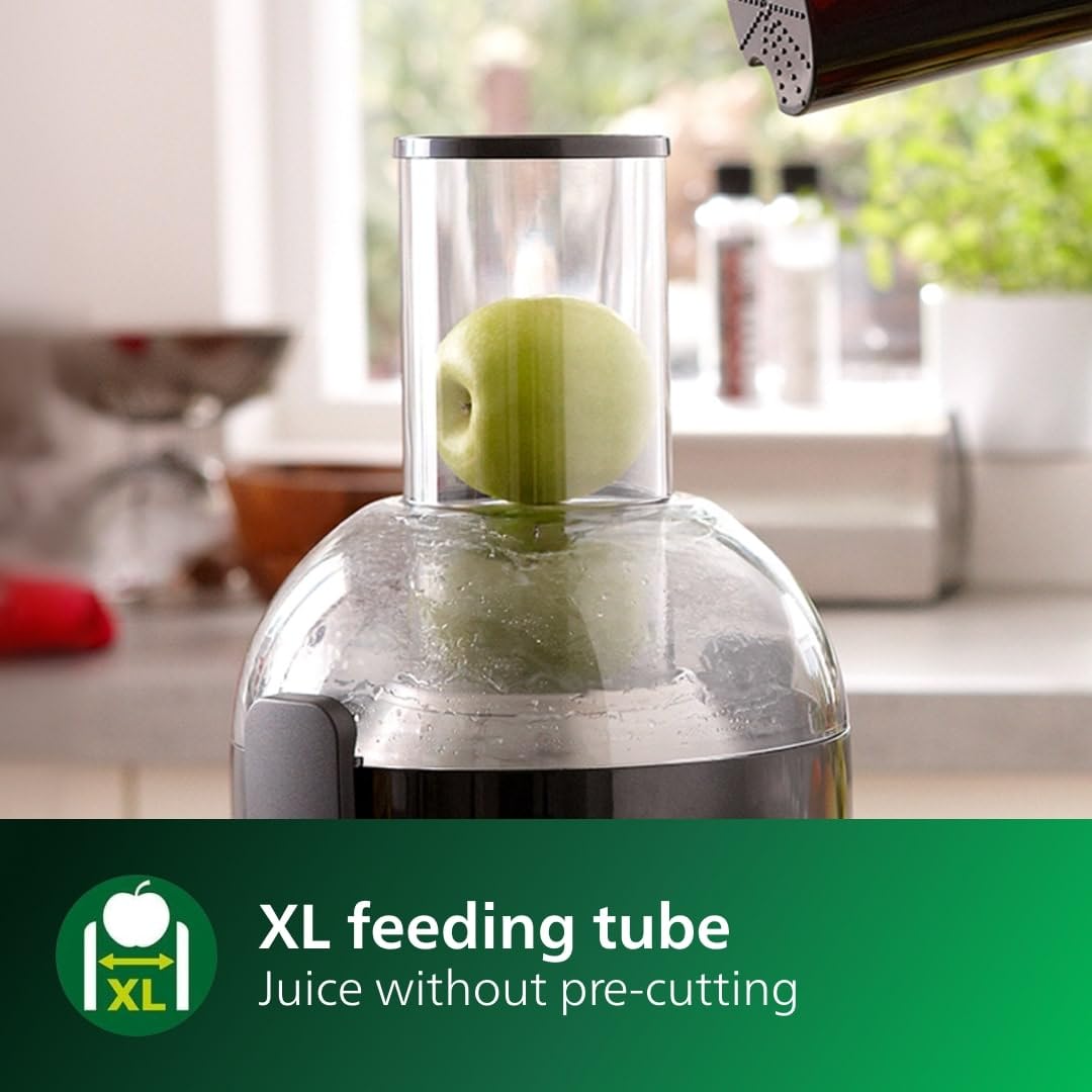 Philips Viva Collection Masticating Juicer, 150W, 1L, XL Tube, Quick Clean Technology, HomeID App, Dishwasher-safe Parts, Drip Stop, Easy Assembly, Compact Storage, Black (HR1889/71)