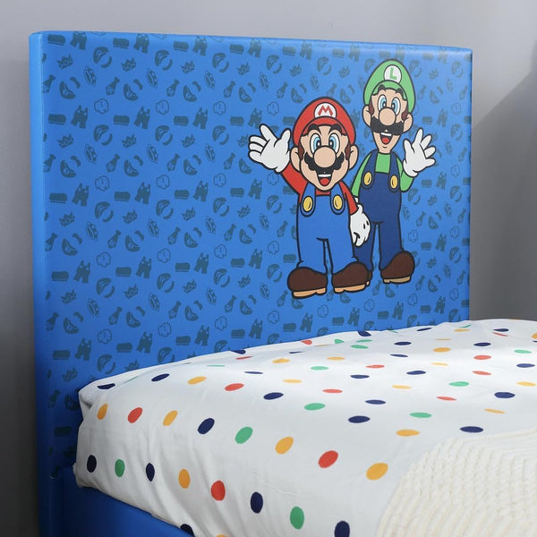 X-Rocker Official Nintendo Super Mario Gaming Bed for Kids, 3ft Single Bedstead Frame, Wooden Slats, PU Faux Leather Upholstered Headboard, Mario & Luigi, Kids Bedroom for Gamers 90x190cm - RED