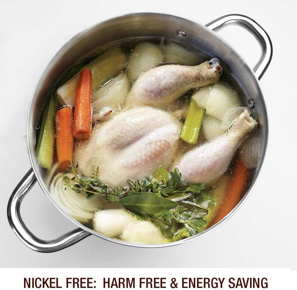 HOMICHEF Stock Pot 24.5 cm 7.6 Litre with Lid Nickel Free Stainless Steel - Mirror Polished Stockpot 7.6 Litre with Lid - Healthy COOKWARE Stockpots