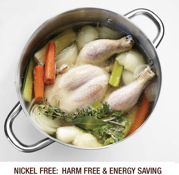 HOMICHEF Stock Pot 24.5 cm 9.5 Litre with Glass Lid - Nickel Free Stainless Steel 9.5 Litre Pot with Handle - Mirror Polished Stock Pot 9.5 Litre -