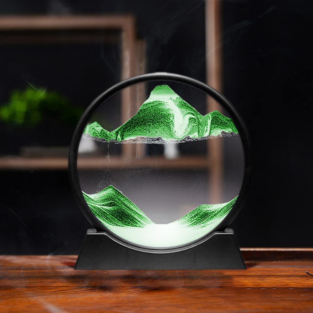 Arthink Moving Sand Art Picture,Liquid Motion 3D Sea Sandscape in Motion Display, Flowing Sand Frame Desktop Art Bookshelves Home Office Decoration(12 inch, Green)