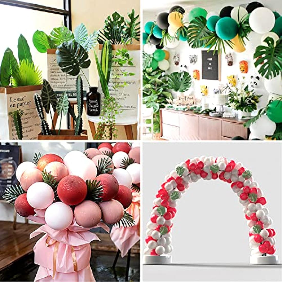 96PCS of 8 Kinds Artificial Tropical Leaves,Jungle Party Decorations,Fake Monstera Leaves,Tropical Plant Faux Leaves For Hawaiian Luau Theme Beach Party Table Wedding Christmas Decor