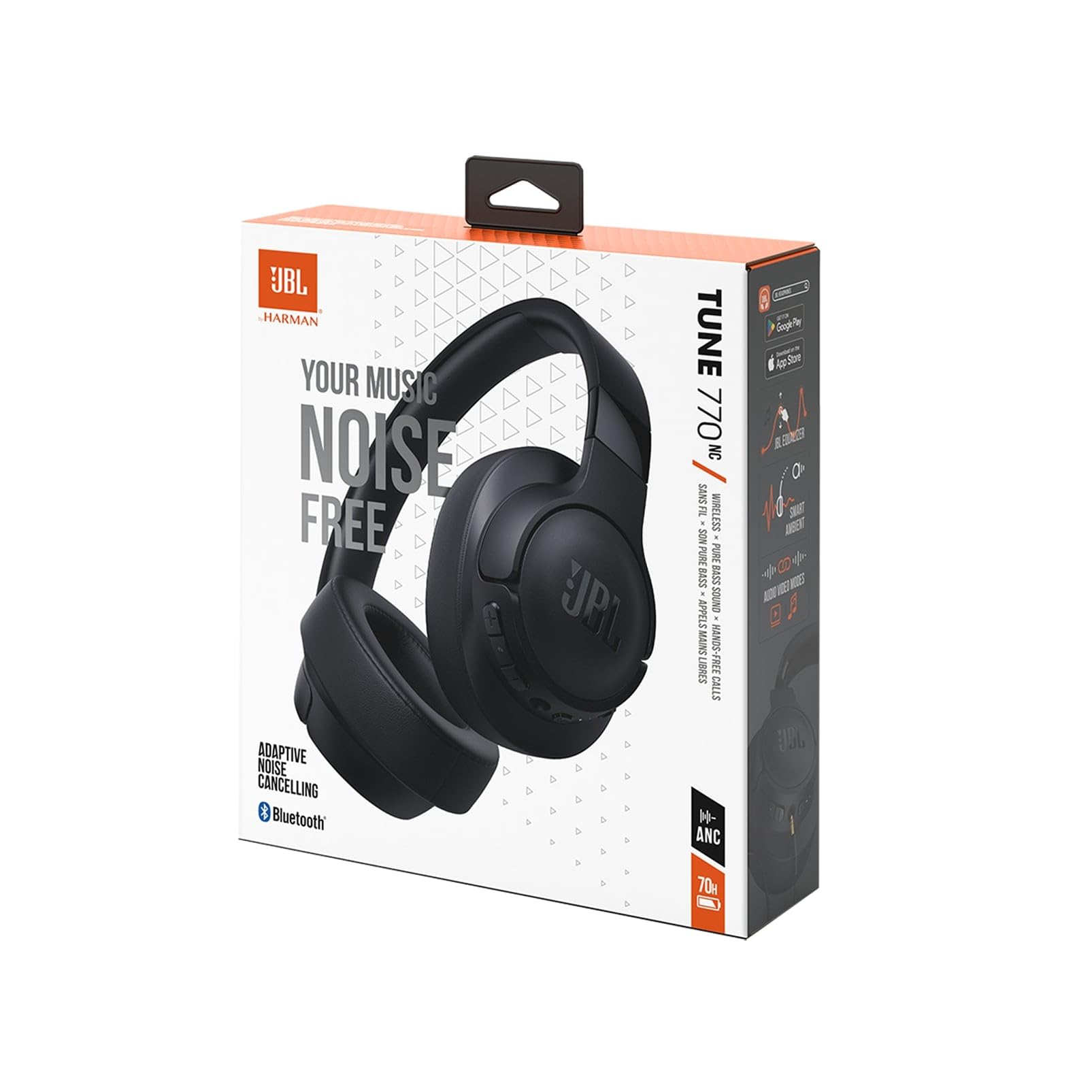 JBL Tune 770 NC Wireless Over-Ear Bluetooth Headphones with Adaptive Noise-Cancelling Technology and 70-Hour Battery Life, Blue