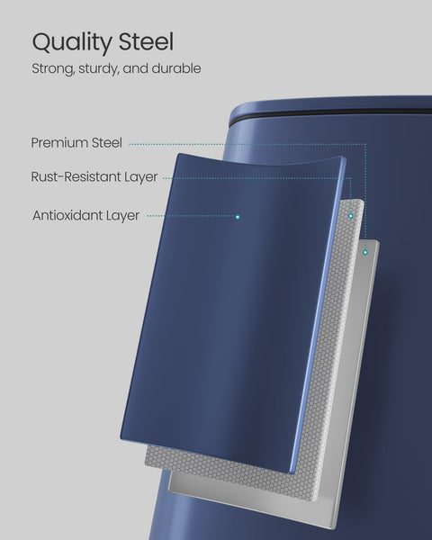 SONGMICS Kitchen Bin, 8-Gallon (30 L) Trash Bin, Steel Pedal Bin, with Inner Bucket, Soft Close and Stays Open, Metallic Silver LTB593E01