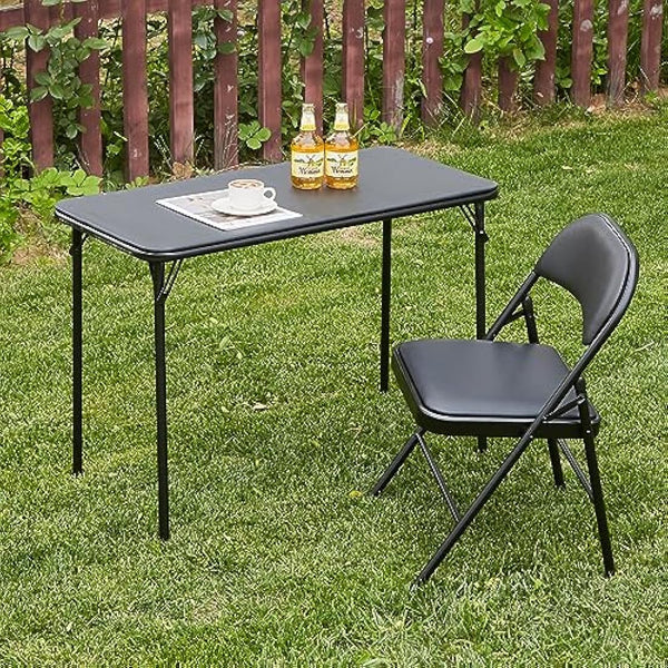 KAIHAOWIN Set of Desk and Chair, Computer Table/Dining Table 97 x 47 cm and Folding Chair 40 x 40 cm, Folding Desk and Chair, Outdoor, Black