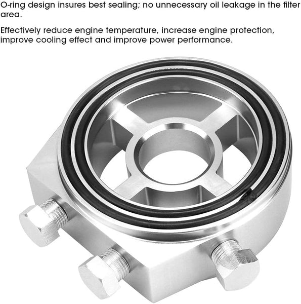 TKSE Oil Filter Sandwich Plate, Silver Aluminum Universal Oil Filter Temperature Cooler Gauge Sandwich Plate Adapter