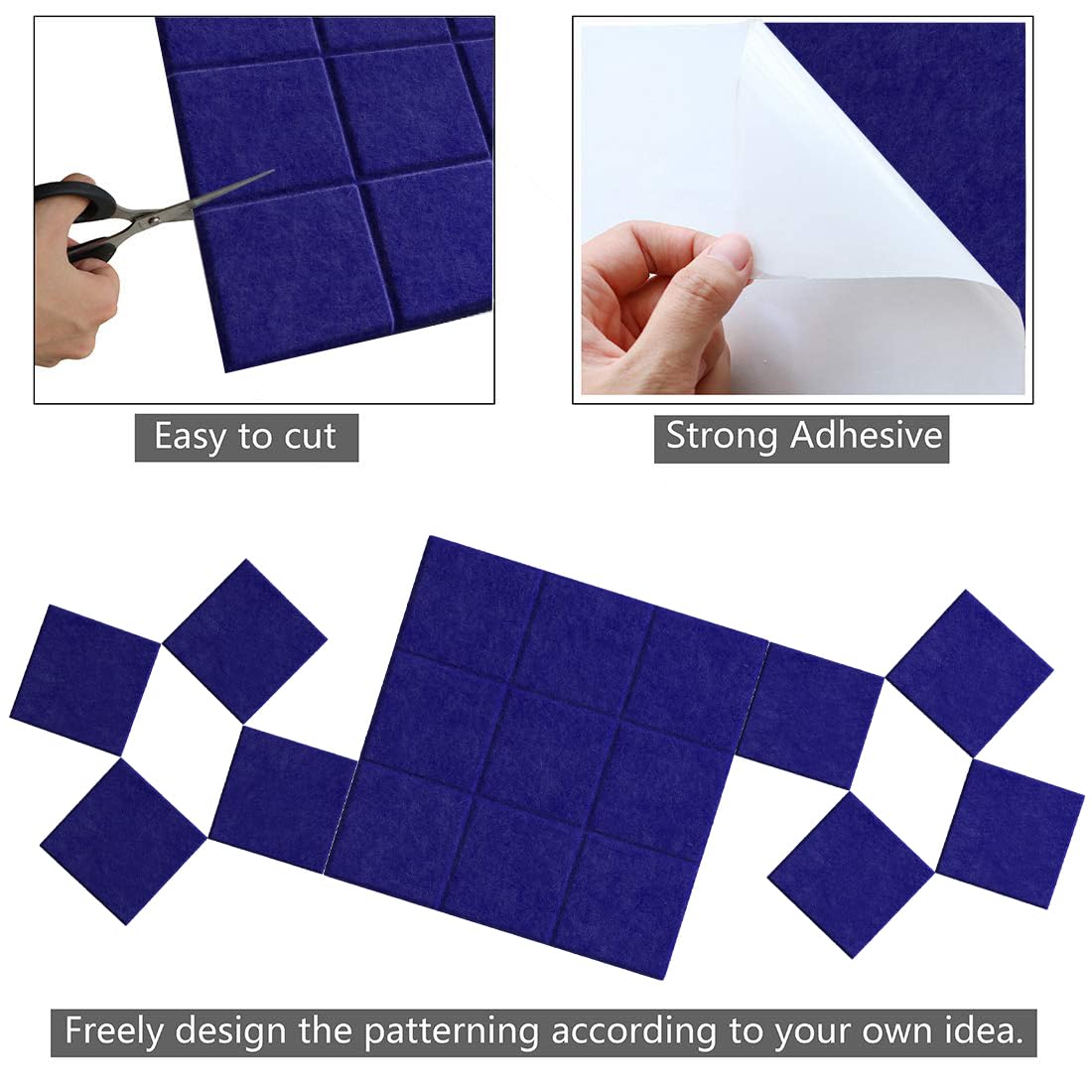 Uoisaiko Large 30x30cm Felt Board Tiles with 30 Pins, Pack of 6 Bulletin Board Notice Boards for Home Office Kitchen, Self Adhesive Pin Board Wall Tiles for Photos Memos