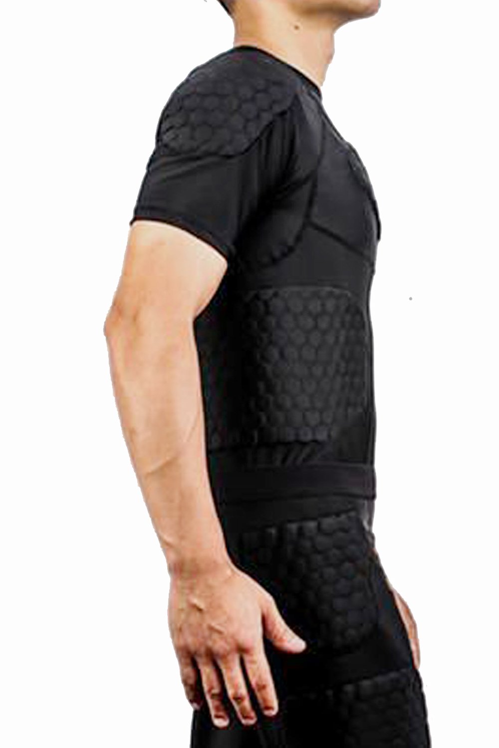 DGYAO Padded Comprssion T Shirt, Mens Rugby Safe Guard Top for Chest Rib Shoulder Protector X-Large