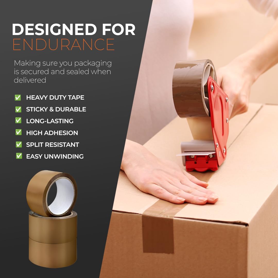 K-MART Packaging Tape, Industrial Duty Brown Parcel Tape 6 Rolls With Low Noise - 48mm X 66m, Secure Sticky Brown Tape For Box Packaging, Moving Boxes, Packing Tape Strong For Moving House (6 rolls)