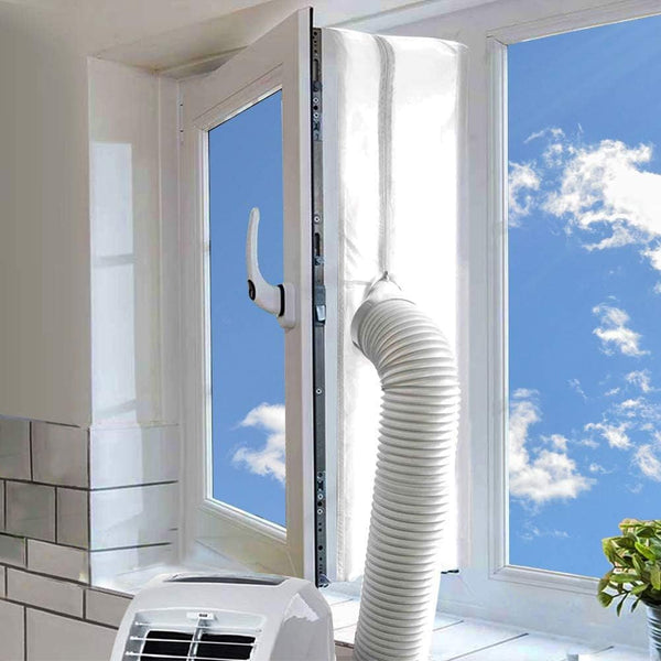 AC Window Seal,Portable Universal Window Kit for Mobile Air Conditioner Unit and Tumble Dryer 560cm/220Inch,Hot Air Stop Air Exchange Guards with Zip and Adhesive Fastener