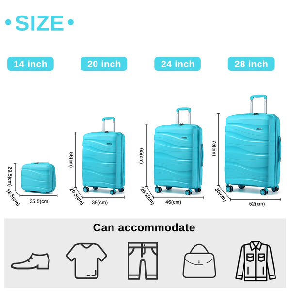 Kono Luggage Sets of 2 Piece Lightweight Polypropylene Hard Shell Suitcase with TSA Lock Spinner Wheels Travel Carry On Hand Cabin Luggage with Beauty Case (Set of 2, Black)