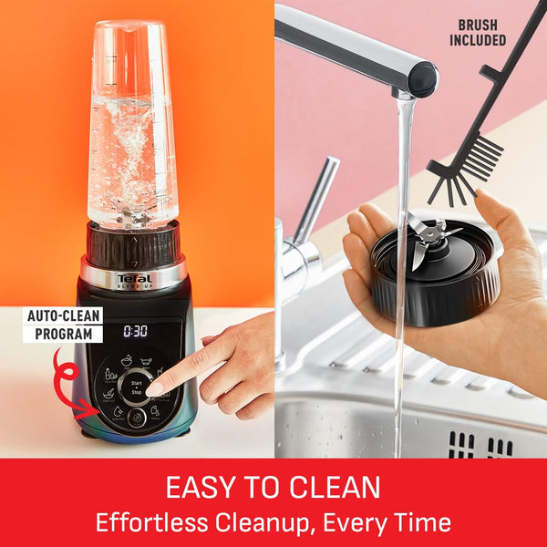 Tefal Blendforce II Blender, 2L Plastic Jug, 1.25L Effective Capacity, 600W, 4 Removable Stainless Steel Blades, Smoothie, Ice Crush, 2 Speeds + Pulse, Kitchen Shakes Maker, Black, BL420840