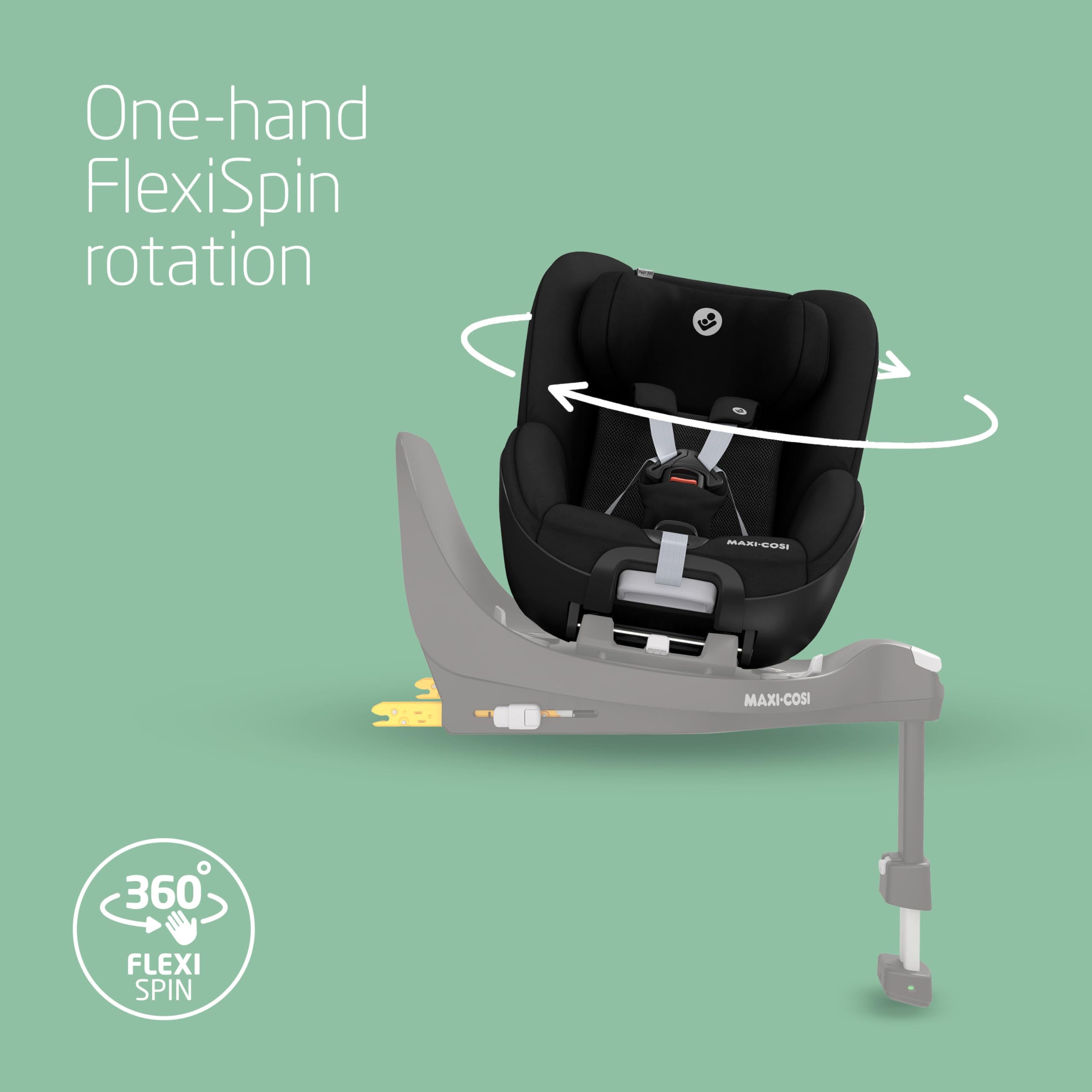Maxi-Cosi FamilyFix 360 i-Size Base, Rotating Car Seat System, 360 Swivel ISOFIX Base, 0-4 Years (40-105 cm), One-Hand FlexiSpin Rotation, TravelSafe Rotation Control, Click & Go, Black